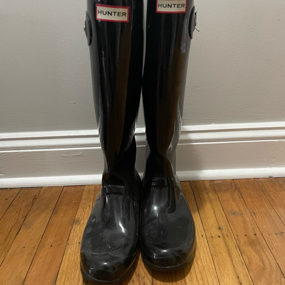 Glossy Black Hunter Boots